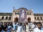 People of Shia community chanted anti-US and anti-Israel slogans as they gathered near Bada Imambara to stage a demonstration after the announcement that Iranian leader Ayatollah Ali Khamenei had been killed in US-Israeli attacks in Iran.