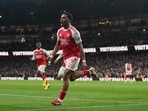 Arsenal's Jurrien Timber celebrates after scoring against Chelsea.