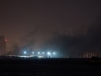 Smoke rises from U.S Navy Base after getting hit by an Iranian strike, in Juffair, Bahrain, March 1, 2026. REUTERS/Stringer