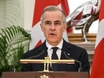Mark Carney, Canada's prime minister, during a news conference with Narendra Modi, India's prime minister, at Hyderabad House in New Delhi on Monday. (Bloomberg)