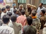 Police investigating in Fauji colony after a man was shot at on Monday evening in Ludhiana. (HT Photo)