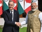 Prime Minister Narendra Modi shakes hands with Canadian Prime Minister Mark Carney at Hyderabad House in New Delhi on March 2. (HT Photo/Arvind Yadav)
