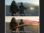 A viral meme contrasted Middle East conflict with Holi celebrations in India.