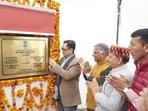 Union minister Kiren Rijiju laying foundation stone of indoor stadium in Salooni in the Dalhousie assembly constituency on Sunday. (Source: X)