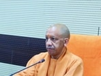 Uttar Pradesh chief minister Yogi Adityanath at a review meeting in Varanasi on Sunday. (Rajesh Kumar/HT)