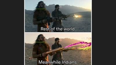 A viral meme contrasted Middle East conflict with Holi celebrations in India. (X/@sagarcasm) A viral meme contrasted Middle East conflict with Holi celebrations in India. (X/@sagarcasm)