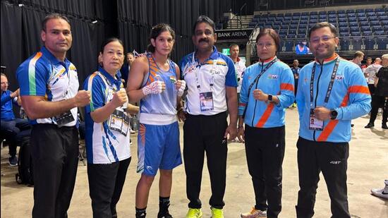 Boxer Neeraj Phogat, third from left, has written to SAI alleging discrepancies in selection process. (BFI)
