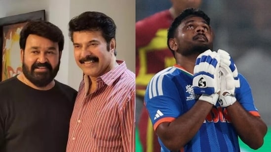 Mohanlal and Mammootty lauded cricketer Sanju Samson for his play on Sunday. (X/Reuters)