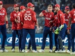 England cricket team members celebrate their victory against Italy. England cricket team members celebrate their victory against Italy.