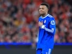 Real Madrid forward 10 Kylian Mbappe reacts after missing a goal opportunity during the UEFA Champions League match vs SL Benfic Real Madrid forward 10 Kylian Mbappe reacts after missing a goal opportunity during the UEFA Champions League match vs SL Benfic