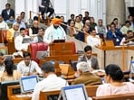 Haryana chief minister Nayab Saini presenting the state Budget for the financial year 2026-27 in the assembly. (PTI) Haryana chief minister Nayab Saini presenting the state Budget for the financial year 2026-27 in the assembly. (PTI)