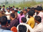 Local villagers meet police, forest and district officials after the attack. (HT PHOTO) Local villagers meet police, forest and district officials after the attack. (HT PHOTO)