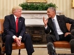 Barack Obama, right, meets with Donald Trump in the Oval Office of the White House.