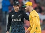 Aiden Markram and Mitchell Santner during the toss before the T20 World Cup 2026 group stage match.
