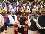 Prime Minister Narendra Modi, Union ministers Rajnath Singh and Amit Shah with BJP president Nitin Nabin in New Delhi. (PTI File)