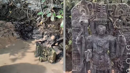 వాగులో బయటపడ్డ విష్ణుమూర్తి విగ్రహం