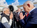 Prime Minister Narendra Modi being greeted by his Israeli counterpart Benjamin Netanyahu as he concludes his visit to Israel.