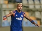 Hardik Pandya during a training session ahead of the ICC Men's T20 World Cup 2026 semi-final.