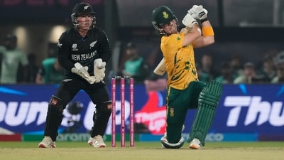 Dewald Brevis enjoyed a strong, impactful tournament, and continued his ways as he restructured with 34(27). However, as has been the case for Brevis, he wasn't able to translate his good start into a bigger score, falling to James Neesham to earn the Kiwis a key wicket. (AP) Dewald Brevis enjoyed a strong, impactful tournament, and continued his ways as he restructured with 34(27). However, as has been the case for Brevis, he wasn't able to translate his good start into a bigger score, falling to James Neesham to earn the Kiwis a key wicket. (AP)