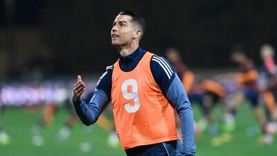 Al Nassr's Cristiano Ronaldo during the warm up before the match. (REUTERS)