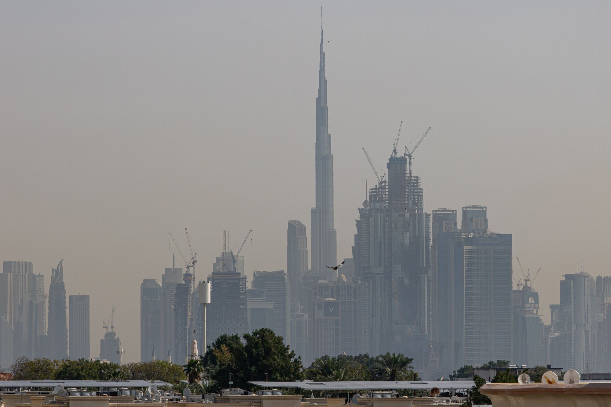 The Burj Khalifa skyscraper, center, on the city skyline after an Iranian missile attack was reported in Dubai, United Arab Emirates, on Sunday, March 1 (Bloomberg) The Burj Khalifa skyscraper, center, on the city skyline after an Iranian missile attack was reported in Dubai, United Arab Emirates, on Sunday, March 1 (Bloomberg)