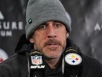 Pittsburgh Steelers quarterback Aaron Rodgers speaks during a press conference Pittsburgh Steelers quarterback Aaron Rodgers speaks during a press conference