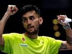India's Lakshya Sen celebrates winning his men's singles match. (HT_PRINT)