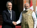 India’s Prime Minister Narendra Modi (right) shakes hands with his Canadian counterpart Mark Carney before their meeting at the Hyderabad House in New Delhi on March 2. (AFP)