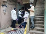 Police investigating the crime scene where the victim, Tanya, was stabbed to death on Thursday (Keshav Singh/HT) Police investigating the crime scene where the victim, Tanya, was stabbed to death on Thursday (Keshav Singh/HT)
