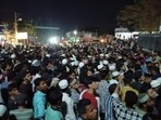 Protesters outside Bidar’s Basavakalyan police station. (Sourced)