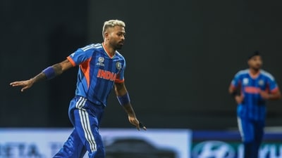 Pandya gave India a perfect start with the ball too – coming on to bowl the second over, he removed the dangerous Phil Salt with his first ball. (SPORTZASIA) Pandya gave India a perfect start with the ball too – coming on to bowl the second over, he removed the dangerous Phil Salt with his first ball. (SPORTZASIA)