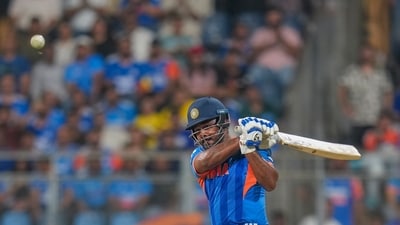 After his 97* against West Indies, Sanju Samson kept his form going. He was dropped on 15 by Harry Brook, and he made the England captain pay – he hammered sixes and fours at will and controlled the tempo of the innings despite the early wicket. (PTI) After his 97* against West Indies, Sanju Samson kept his form going. He was dropped on 15 by Harry Brook, and he made the England captain pay – he hammered sixes and fours at will and controlled the tempo of the innings despite the early wicket. (PTI)
