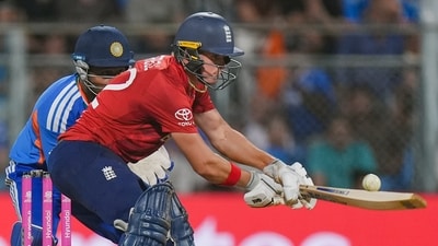 It almost looked like it was all ready to be Jacob Bethell's night for a miracle in Mumbai. Coming in with wickets falling, he struck a half-century in 19 balls, playing both spin and seam with equal finesse and power. Turned the tide of the game and kept England hungry. (PTI) It almost looked like it was all ready to be Jacob Bethell's night for a miracle in Mumbai. Coming in with wickets falling, he struck a half-century in 19 balls, playing both spin and seam with equal finesse and power. Turned the tide of the game and kept England hungry. (PTI)