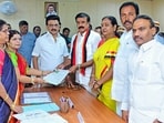 Chief minister MK Stalin, accompanied all four candidates during the submission of papers on the last day of filing nominations for the biennial election on March 16.