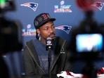 Stefon Diggs #8 of the New England Patriots addresses the media Stefon Diggs #8 of the New England Patriots addresses the media