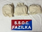 Three packets, weighing 1,080 grams, 1,070 grams and 1,080 grams, totalling 3.23 kg, were recovered from the accused, said the spokesman of the State Special Operation Cell (SSOC), Fazilka. (HT) Three packets, weighing 1,080 grams, 1,070 grams and 1,080 grams, totalling 3.23 kg, were recovered from the accused, said the spokesman of the State Special Operation Cell (SSOC), Fazilka. (HT)