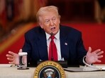 U.S. President Donald Trump speaks during a round table on collegiate sports in the White House 