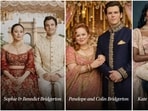 Bridgerton characters in traditional Indian wedding wear.