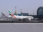 Planes are parked at Terminal 3 of the Dubai International Airport, following the United States and Israel strikes on Iran