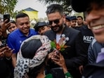 Balendra Shah, a rapper-turned-politician and the prime ministerial candidate for Rastriya Swatantra Party (RSP), interacts with locals. 