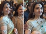 Nita Ambani stuns in lemon-toned saree with emerald jewellery at wedding celebration. 