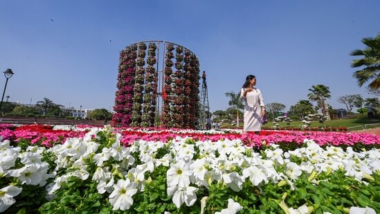 Gram it: For those who are planning to visit central Delhi, must stop by at Central Park above Rajiv Chowk Metro Station, to get enchanted by the blooming flowers here! Even on a hot day, here's how Connaught Place is buzzing in vibrant hues. (Photo: Raj K Raj/HT)