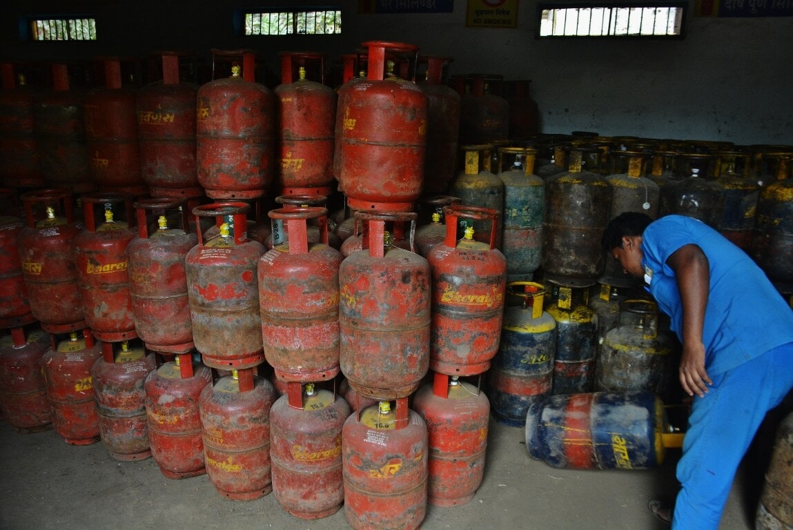 In India, LPG cylinders – painted red and commonly found in homes and restaurants – are used as cooking fuel and connected to a gas stove. (Praful Gangurde/HT)