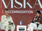 Andhra Pradesh chief minister N Chandrababu Naidu with President of the Observer Research Foundation Samir Saran at Raisina Dialogue 2026 in New Delhi on Saturday. (ANI)