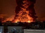 This video grab taken from UGC images shows fire erupting at an oil depot in Iran's capital Tehran. 