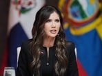 US Secretary of Homeland Security Kristi Noem delivers remarks during a working lunch at the "Shield of the Americas" Summit at Trump National Doral in Miami, Florida, on March 7, 2026. 
