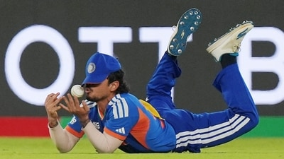 Axar's fielding was the difference-maker in the semifinal, and it was Ishan Kishan in the final. On Jasprit Bumrah's first ball, Rachin Ravindra chipped it into the air, and Kishan ran in a long way. He put in a full-length dive, and managed to hang on – somehow. (PTI)