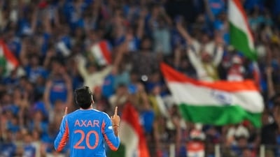 Axar Patel's great boon to the Indian team is his flexibility. Targeting a key Kiwi weakness, Axar was called to bowl early in the powerplay – and he delivered immediately. His job was to dismiss Finn Allen, and that is what he did, removing the danger man and giving India just the start they needed to their defence. (PTI)