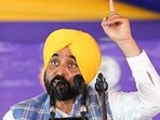 Punjab chief minister Bhagwant Mann addressing a gathering in Qadian of Gurdaspur on Monday.
