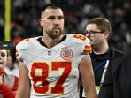 Kansas City Chiefs tight end Travis Kelce heads off the field following an NFL football game against the Las Vegas Raiders